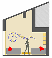 Progetto e realizzazione degli interni di un’appartamento–loft mansardato su due piani ad uso residenza.